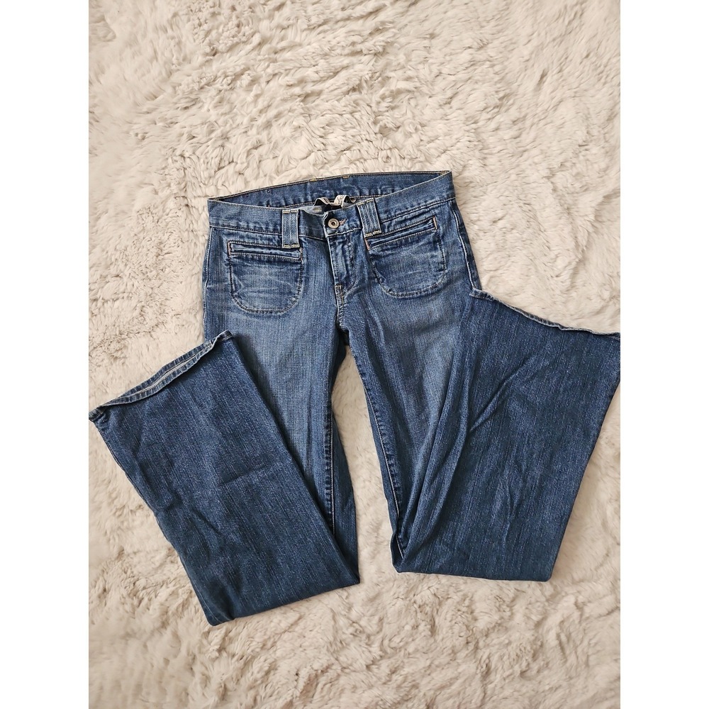 Lucky Brand Sant Tropez Flare Jeans 4 27 Vintage Y2K Low Rise Patch Pocket USA
